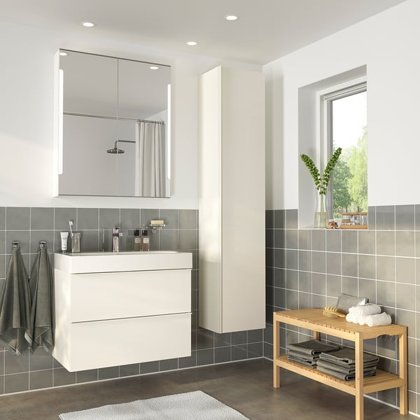 GODMORGON / BRÅVIKEN Sink cabinet with 2 drawers - high gloss white - IKEA