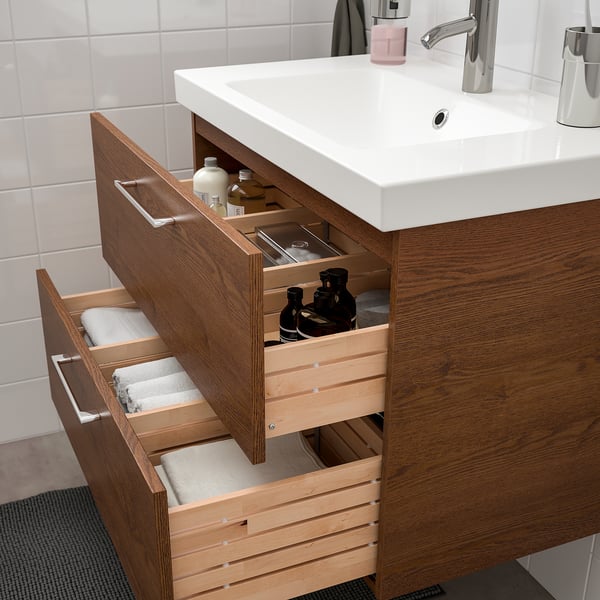 Godmorgon Odensvik Sink Cabinet With 2 Drawers Brown Stained Ash Effect Dalskar Faucet 32 5 8x19 1 4x25 1 4 Ikea