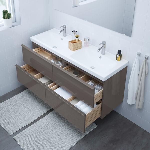 Godmorgon Odensvik Sink Cabinet With 4 Drawers High Gloss Gray Dalskar Faucet 56 1 4x19 1 4x25 1 4 Ikea