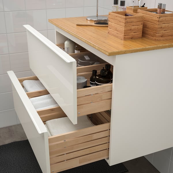 / TOLKEN Sink with 2 drawers, high gloss white/bamboo, 321/4x191/4x235/8" IKEA
