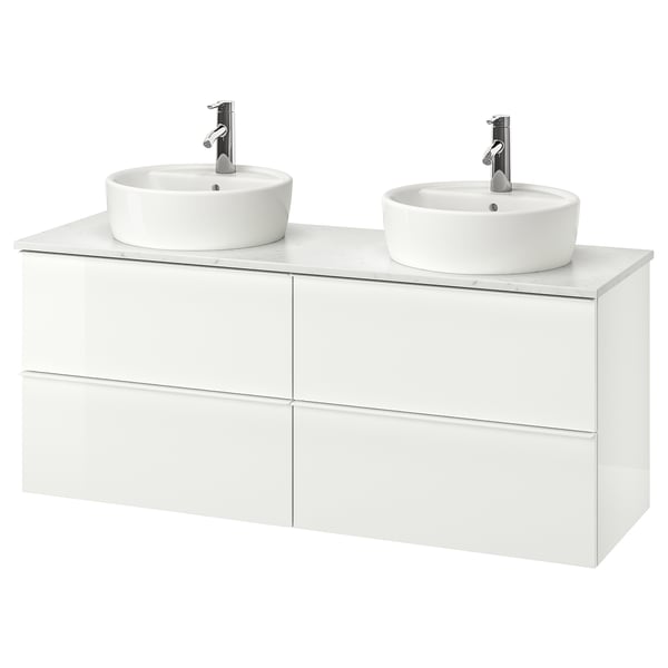 Godmorgon Tolken Tornviken Cabinet Countertop 19 5 8 Sink High Gloss White Marble Effect Dalskar Faucet 55 7 8x19 1 4x29 1 8 Ikea