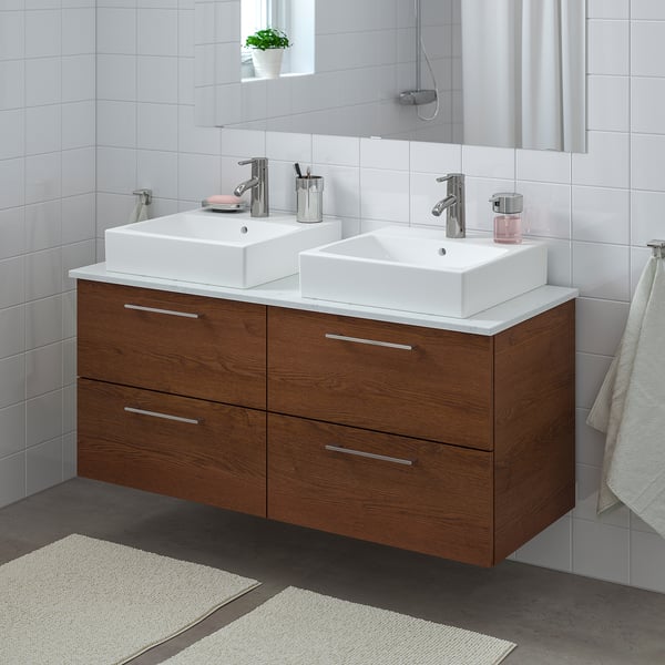 Godmorgon Tolken Tornviken Vanity Countertop And 17 3 4 Sink Brown Stained Ash Effect Marble Effect Dalskar Faucet 48x19 1 4x28 3 8 Ikea