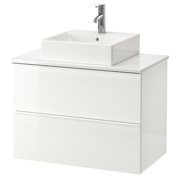 Godmorgon Tolken Tornviken Vanity Countertop And 17 3 4 Sink High Gloss White Marble Effect Dalskar Faucet 32 1 4x19 1 4x28 3 8 Ikea