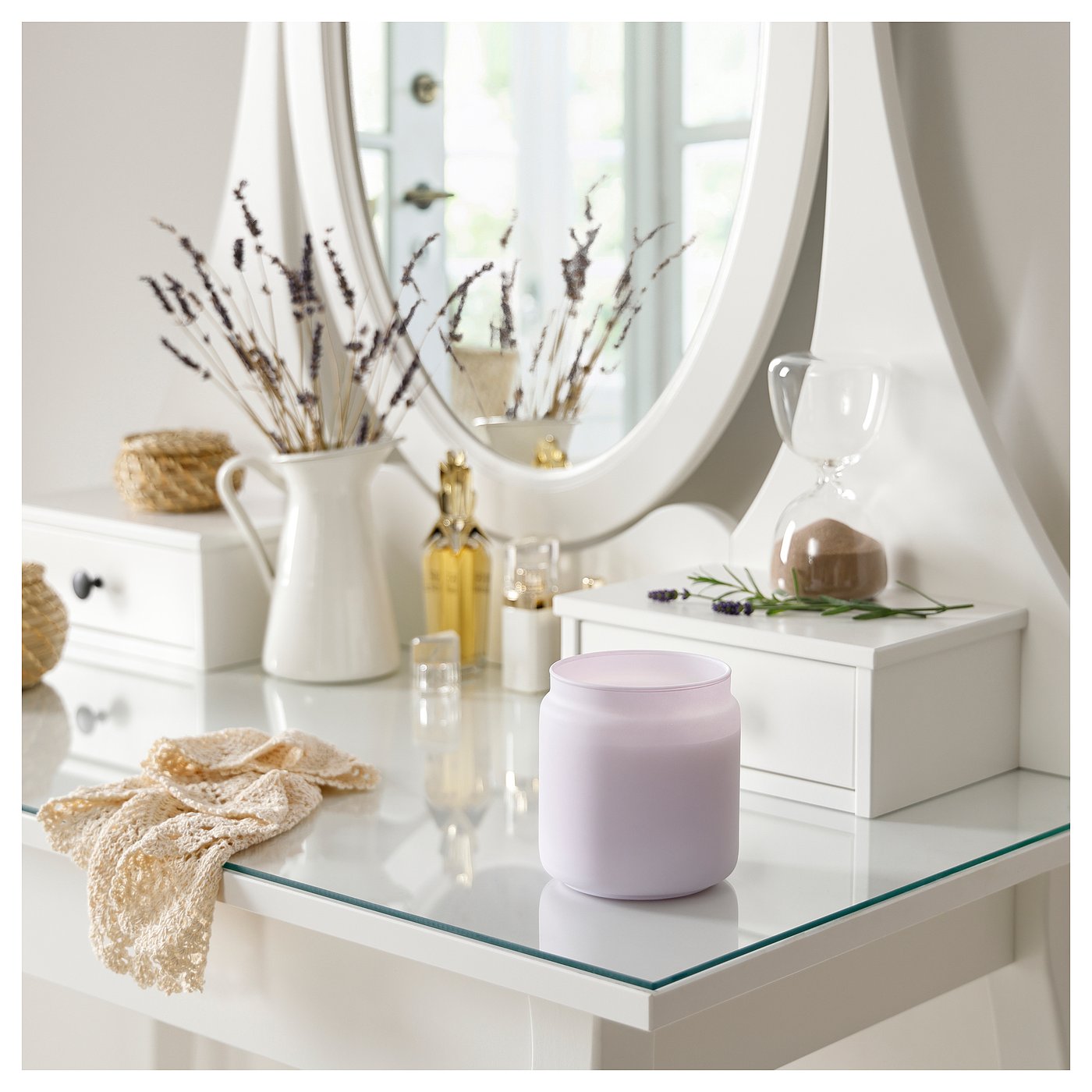 GOLIATTUJA scented cndl in glass w lid/2 wicks, Lavender bliss