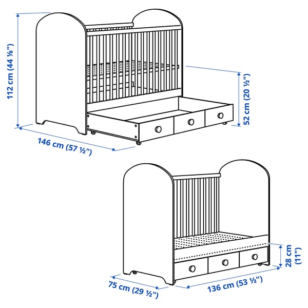 GONATT Crib with drawer, white, 27 1/2x52 "