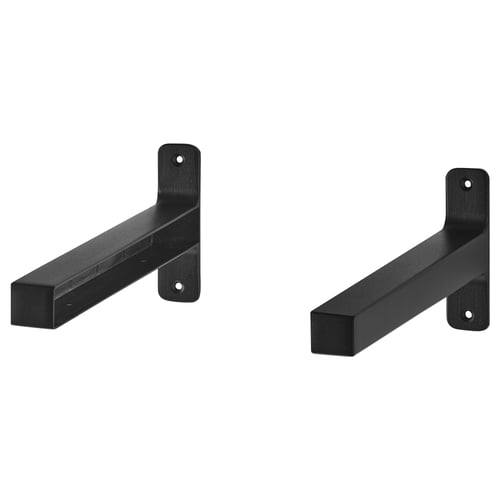 Black GRANHULT brackets, sleek & modern design, made of aluminium, perfect for shelves.