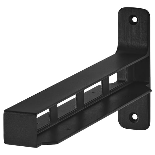 Black metal GRANHULT shelf connector bracket with slotted sides and end holes.