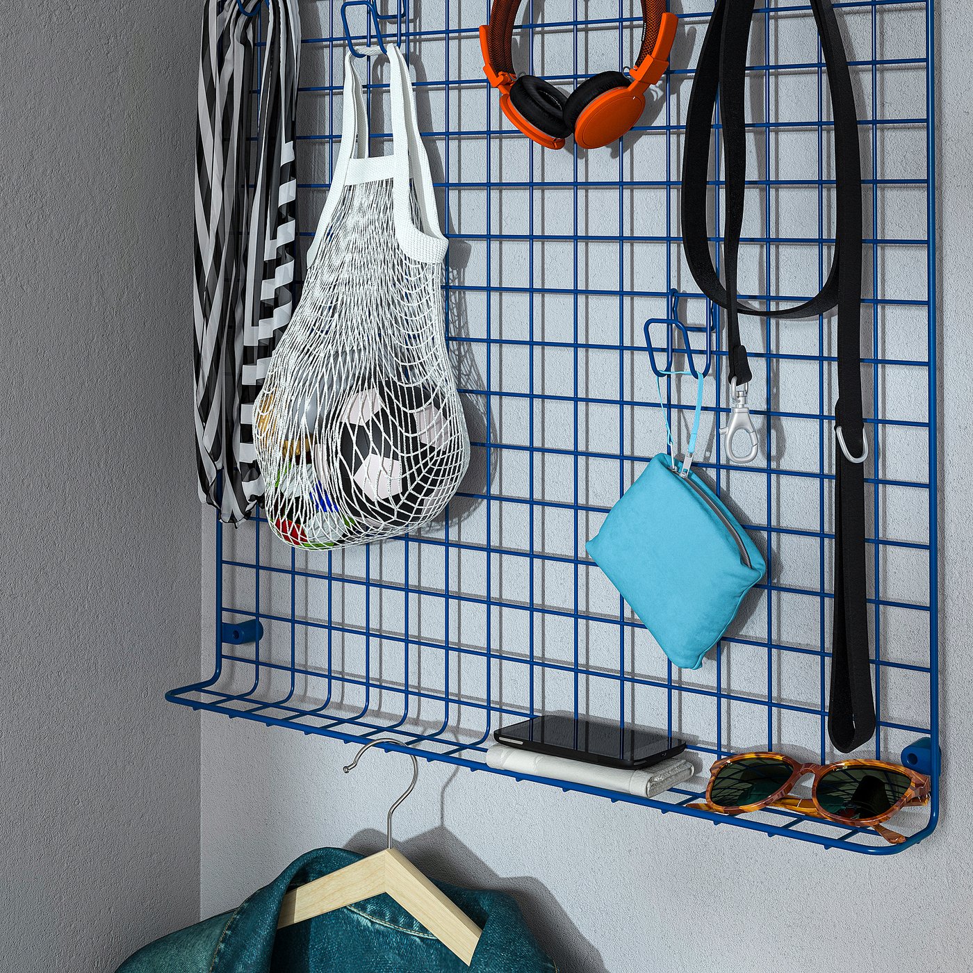 グリッド　904545 GREJIG wall grid with rail, blue, 227/8x231/4