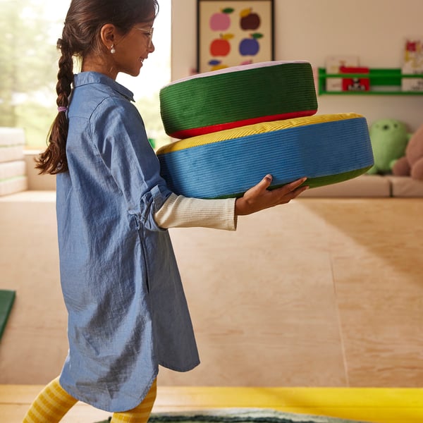 GREJSIMOJS Floor cushion, set of 3, stackable/multicolor