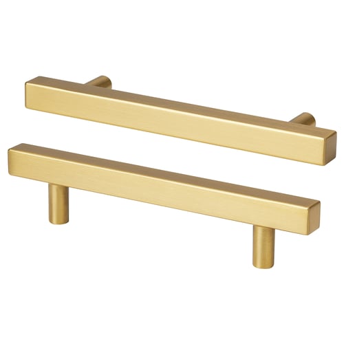Brass-colored GRIBBOL handles, sleek rectangular design, aluminium base with nickel coating.