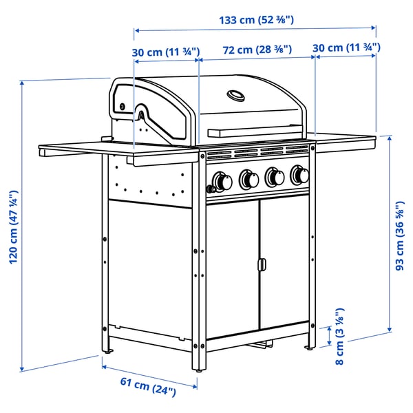 transfusion Har det dårligt uophørlige GRILLSKÄR Gas grill w 2 side tables, stainless steel/outdoor,  331/2/427/8/523/8x24" - IKEA