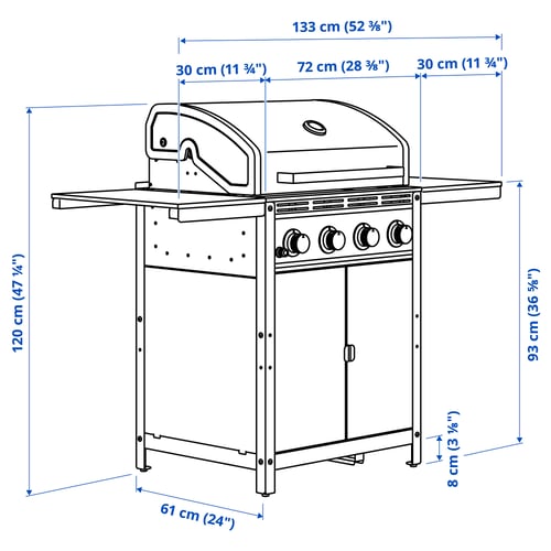 Illustration with measurements for the product: GRILLSKÄR.