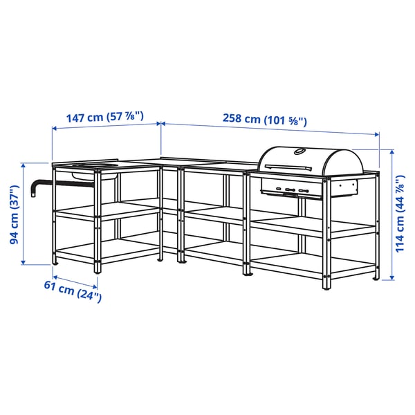 GRILLSKÄR Kitchen sink ut/chrcl bbq, outdoor, stainless steel, 101 5/8x57 7/8 "