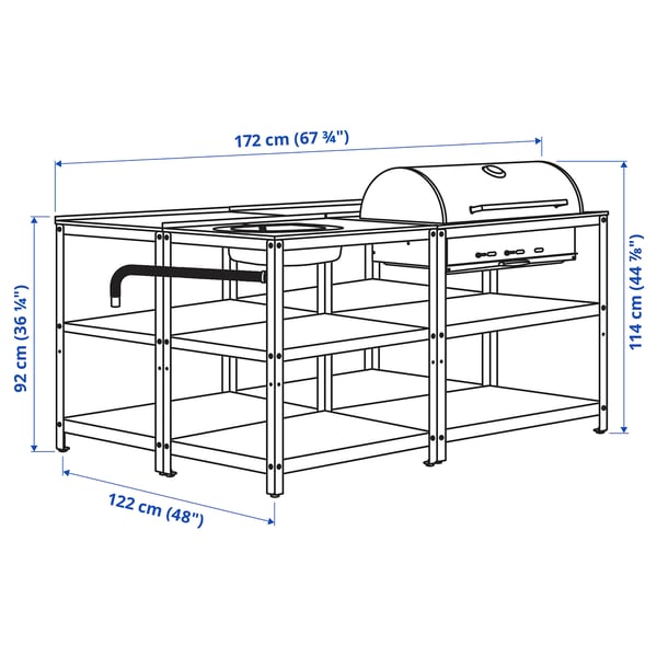 GRILLSKÄR Kitchen sink ut/chrcl bbq, outdoor, stainless steel, 67 3/4x48 "