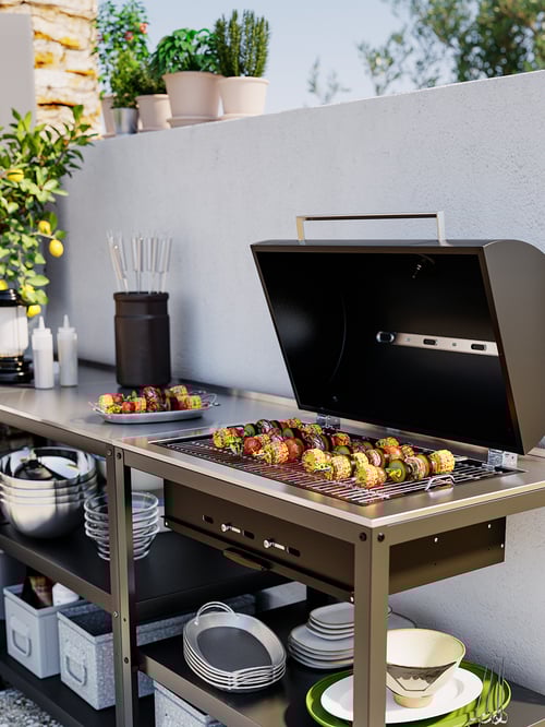 GRILLSKÄR kitchen with charcoal bbq, outdoor, stainless steel, 673/4x24