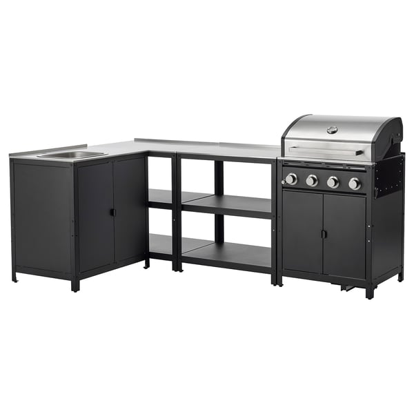 GRILLSKÄR Outdoor kitchen, stainless steel, 96 1/8x57 7/8 "