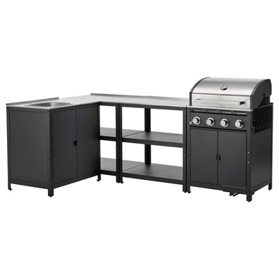 GRILLSKÄR Outdoor kitchen, stainless steel, 96 1/8x57 7/8 "