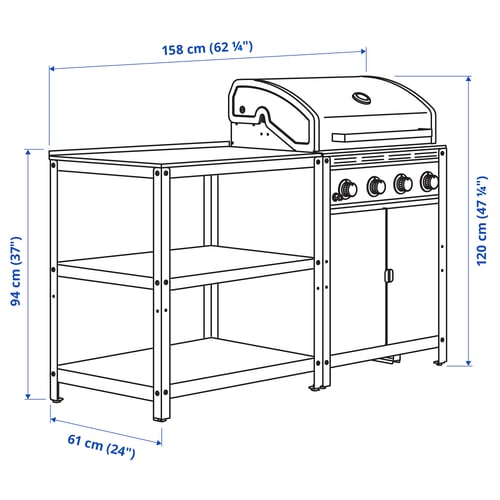 Illustration with measurements for the product: GRILLSKÄR.
