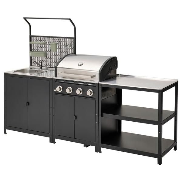 GRILLSKÄR Outdoor kitchen w gas grill, stainless steel, 96 1/8x24x69 1/4 "