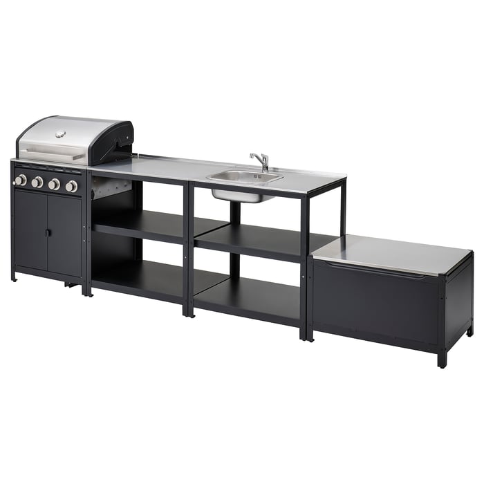 GRILLSKÄR outdoor kitchen w gas grill, stainless steel, 1297/8x24" IKEA