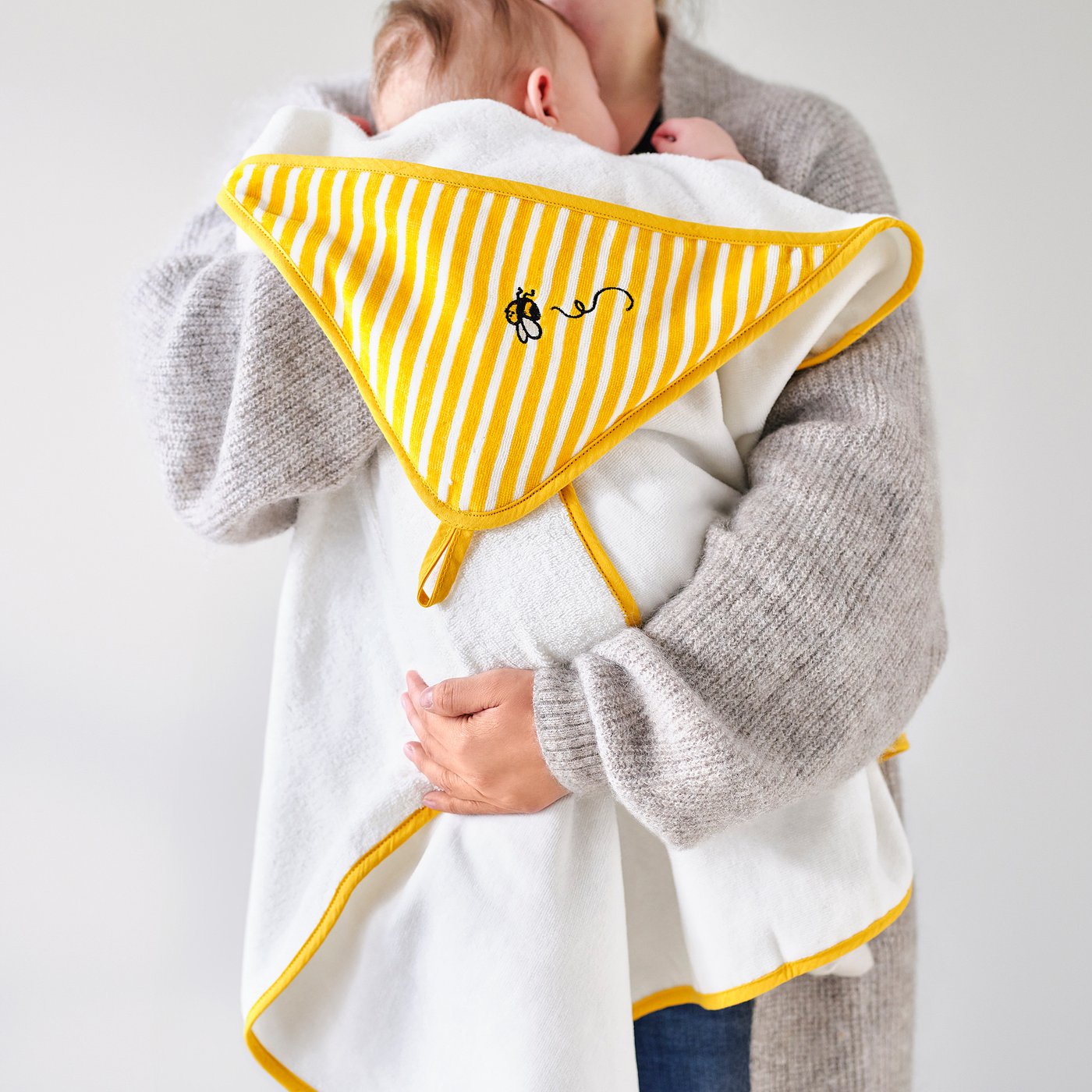 GRÖNFINK baby towel with hood, yellow, 31x31