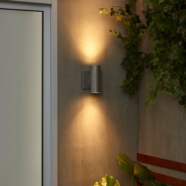 GRÖNSPRÖT Wall up/downlight, hardwired, outdoor aluminum color, 6 1/4 "
