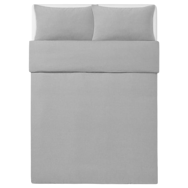 GROVSNÄRJA grey cotton flannel bedding set - duvet & 2 pillows.