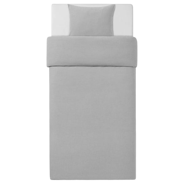 Grey GROVSNÄRJA bedding set: soft cotton flannel, rectangular, minimalist design.
