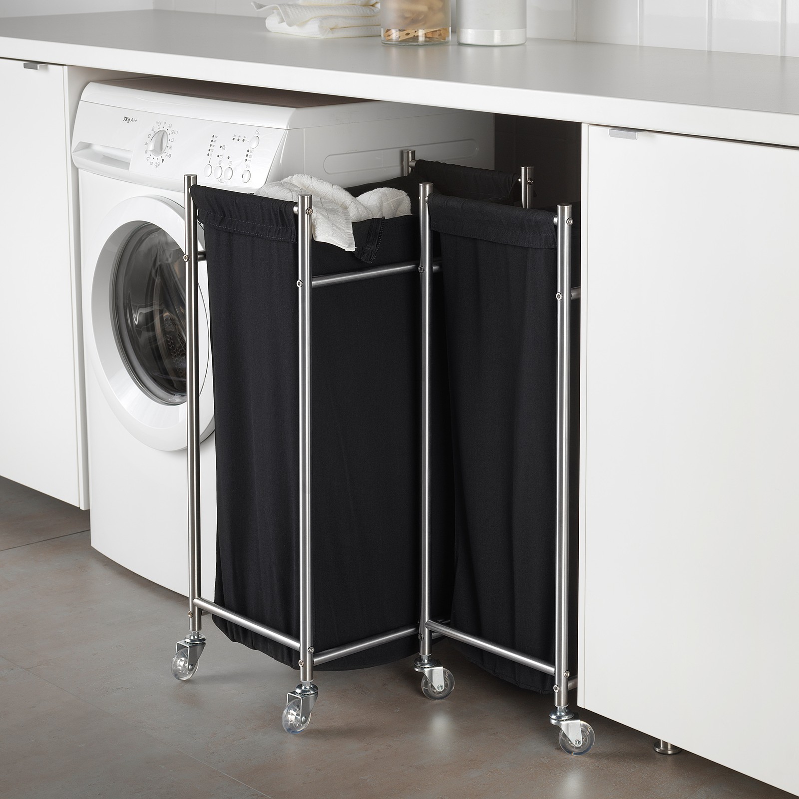GRUNDTAL Laundry bin with casters, stainless steel, black IKEA
