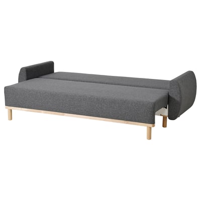 GRUNNARP grey sofa-bed with wooden legs, modern sleek design, converts for sleeping.