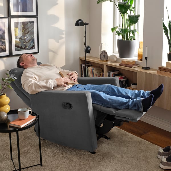 GRYTERYD Recliner rocker armchair, Hakebo dark gray