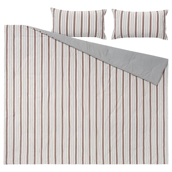 GULDAKLEJA Comforter set, red-brown/stripe, Full/Queen
