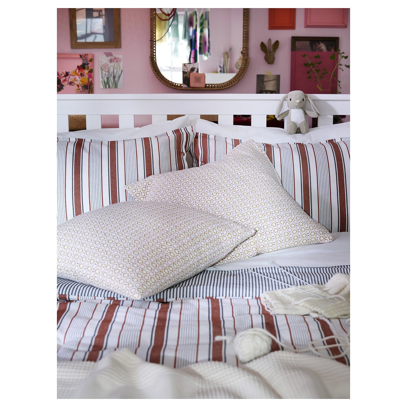 GULDAKLEJA comforter set, red-brown/stripe, Full/Queen - IKEA US