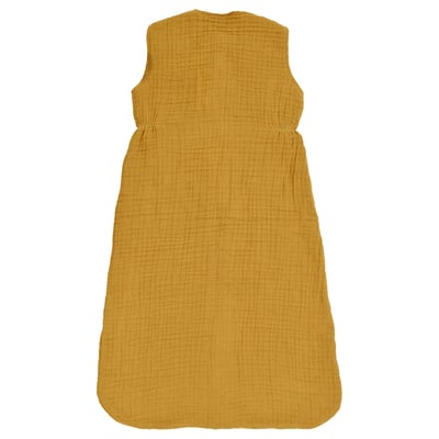 Mustard yellow baby sleep bag made of 100% organic cotton, rectangular shape, simple design, suitable for crib or pram.