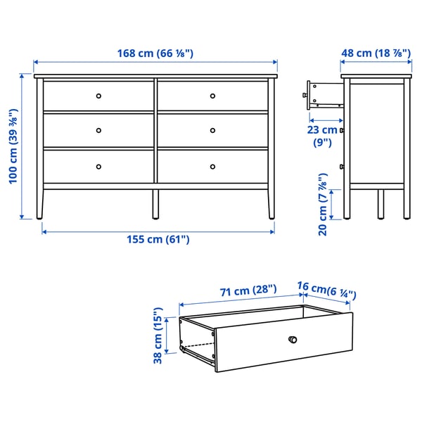 GULLABERG 6-drawer dresser, yellow, 66 1/8x18 7/8x39 3/8 "