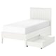 White GULLABERG bed frame with 2 drawers, wooden headboard, sturdy legs, and slatted base.