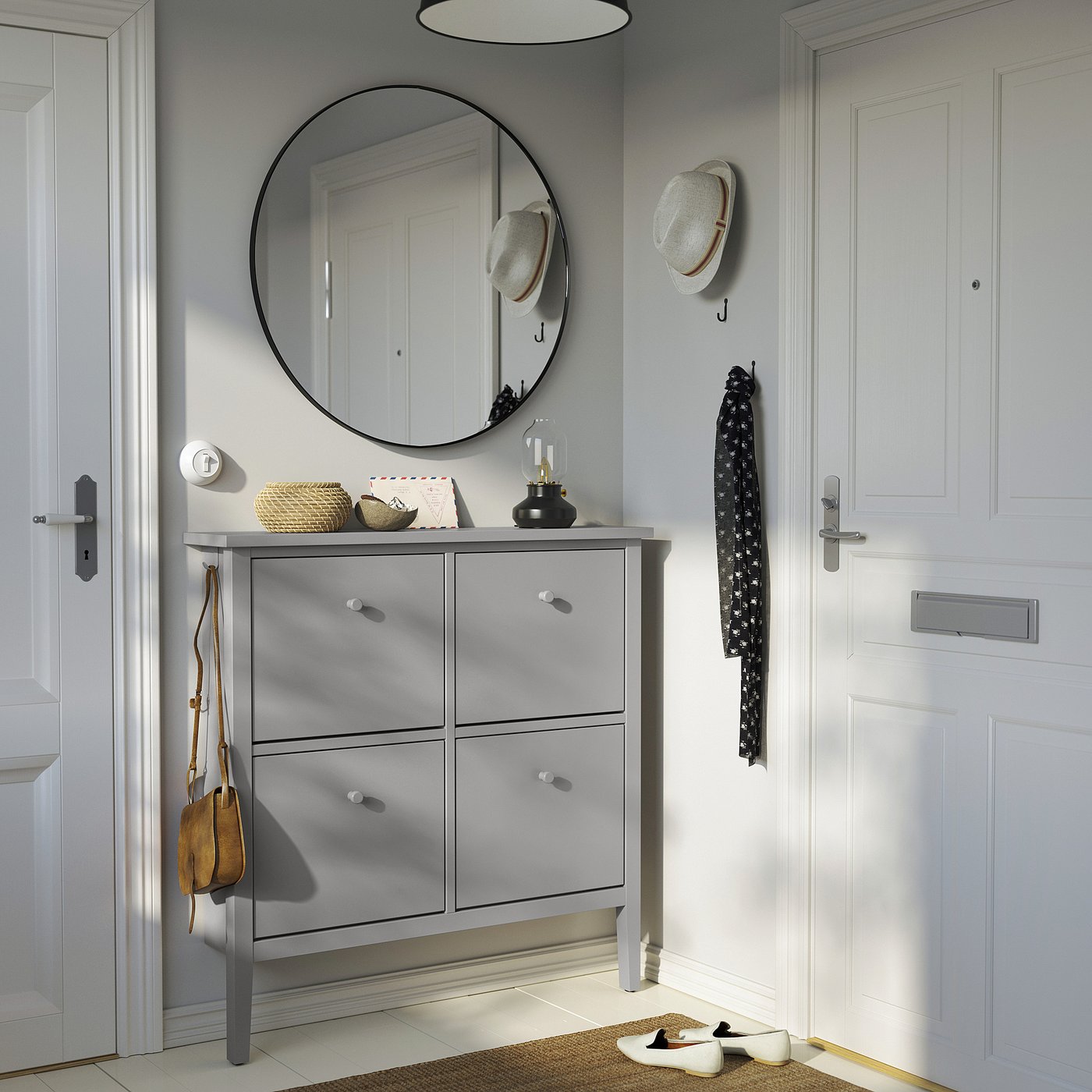 Shoe cabinet with 4 compartments, gray 2