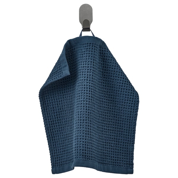 Deep blue GULLDYNA hanged waffle towel with metallic hook.