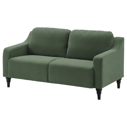 A green GULLVALLA sofa with a soft, rounded design, made from polyester fabric for comfort and style.