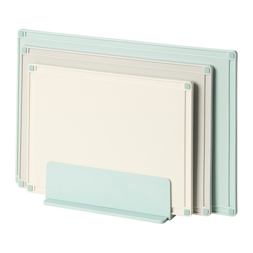 GUMMIHAJ Holder with 3 chopping boards, mixed colors