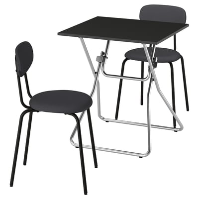 GUNDE / ÖSTANÖ Table and 2 chairs, folding black/Remmarn dark gray, 26 3/8x26 3/8 "