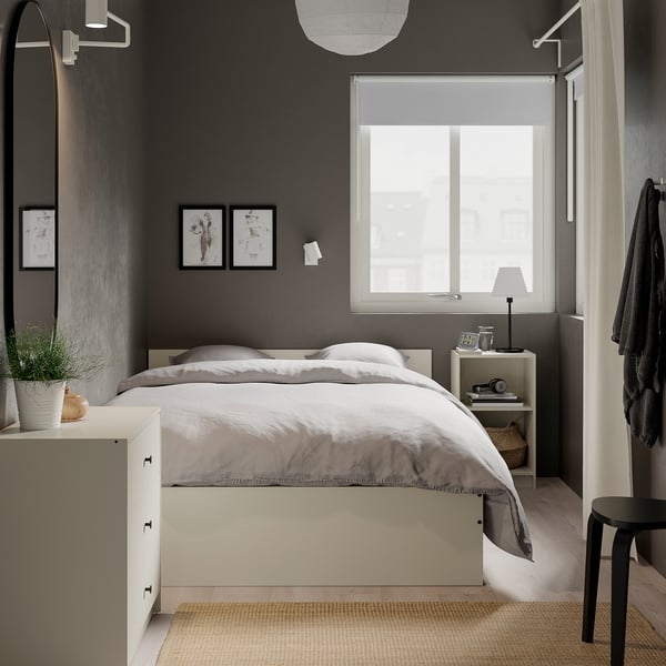 GURSKEN Bed frame with headboard, light beige, Full/Double