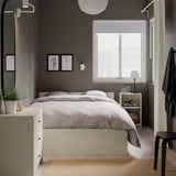 GURSKEN Bed frame with headboard, light beige, Full/Double