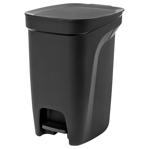 Black rectangular HÄCKSAX pedal bin with flat lid and textured sides.