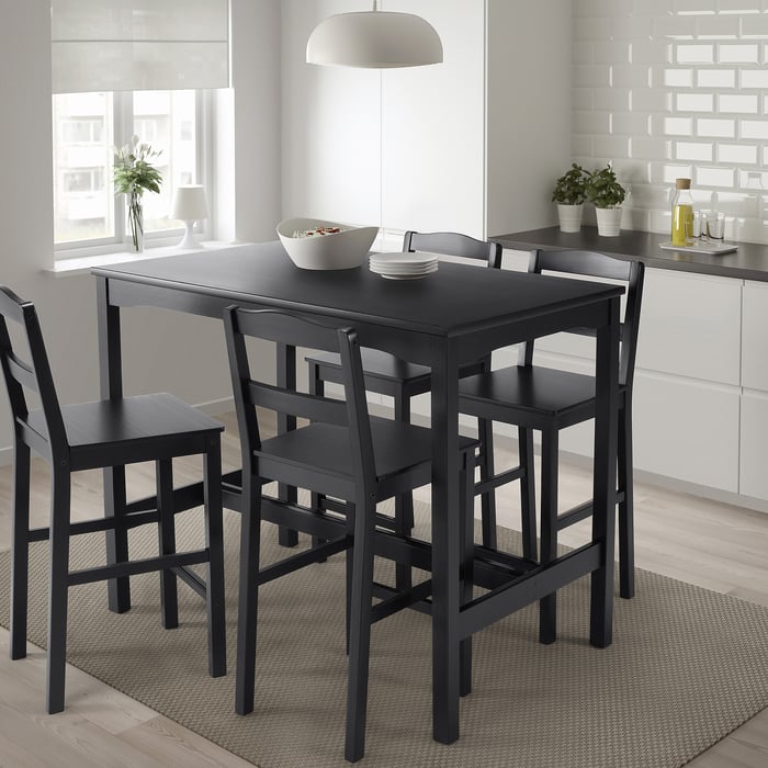 HÄGERNÄS bar table and 4 bar stools, black stained pine - IKEA