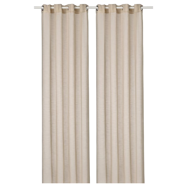 HÄLLEBRÄCKA curtains, beige, recycled polyester, linen look, airy & modern.