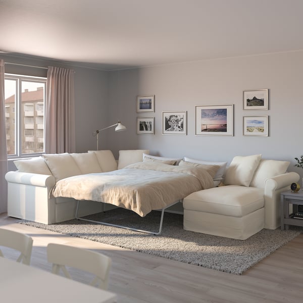 HÄRLANDA Corner sleeper sofa, 5seat, With chaise/Inseros white IKEA