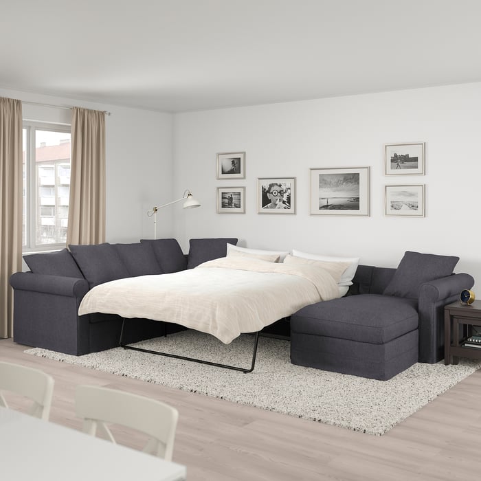 HÄRLANDA Corner sleeper sofa, 5seat, with chaise/Sporda dark gray IKEA