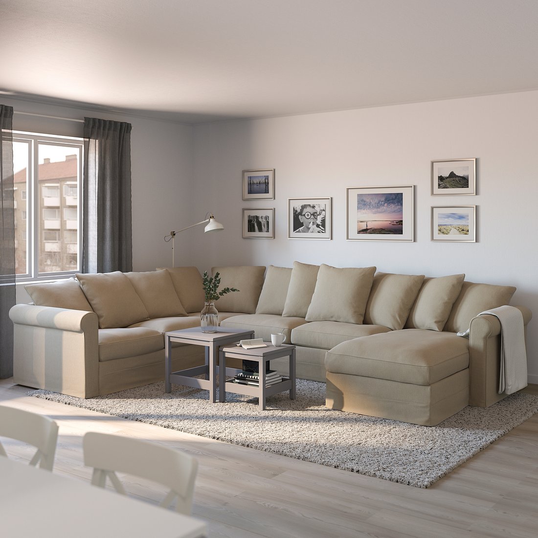 HÄRLANDA Corner sleeper sofa, 5seat, With chaise/Sporda natural IKEA