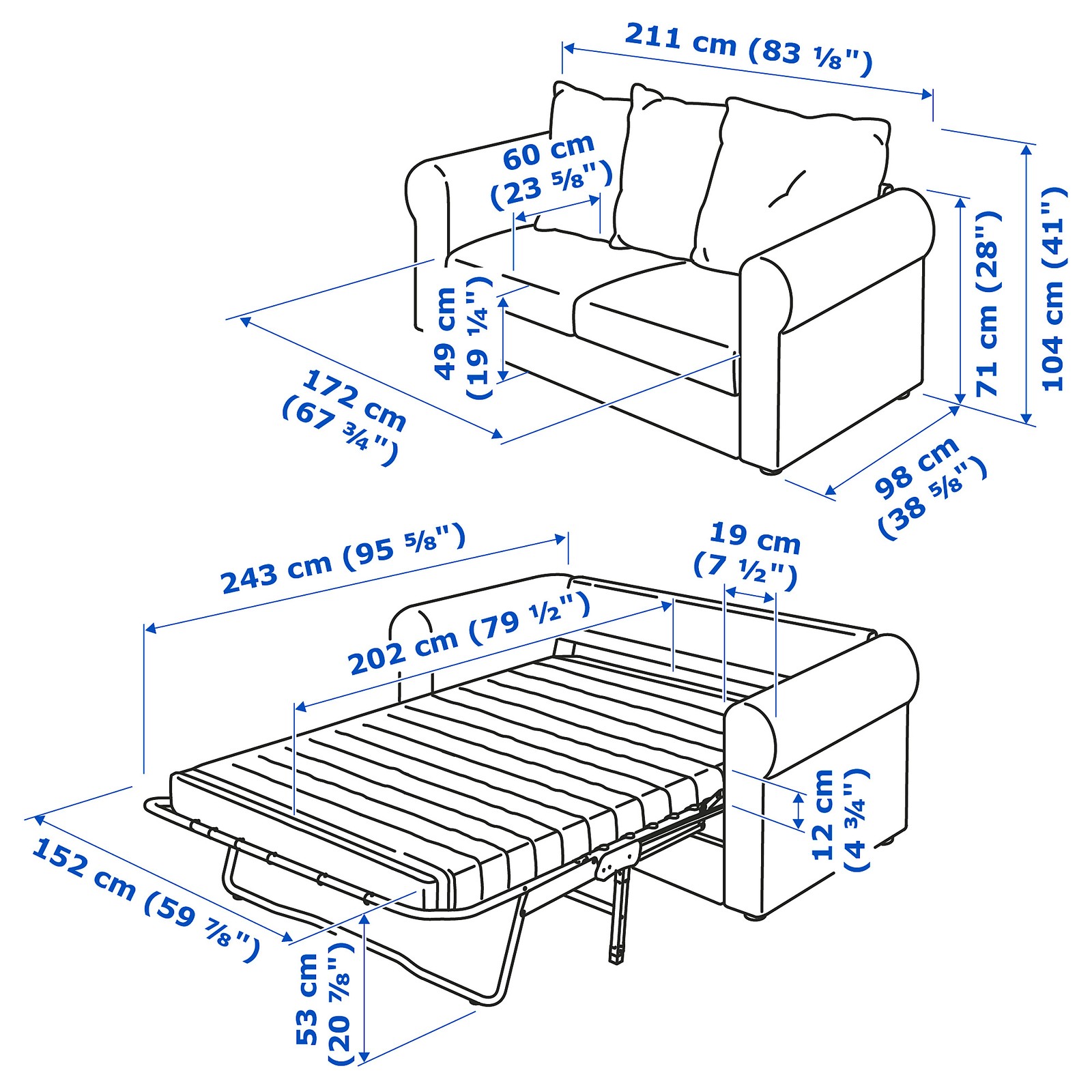 HÄRLANDA Sleeper sofa, Ljungen light green, Bed height 20 7/8" Width
